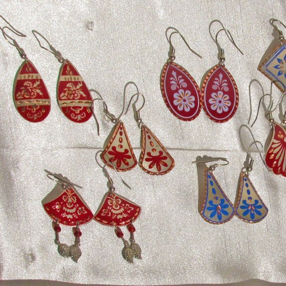 Mediterranean Earrings, etched, enamel, copper, hypo-allergenic - Picture 2 of 2